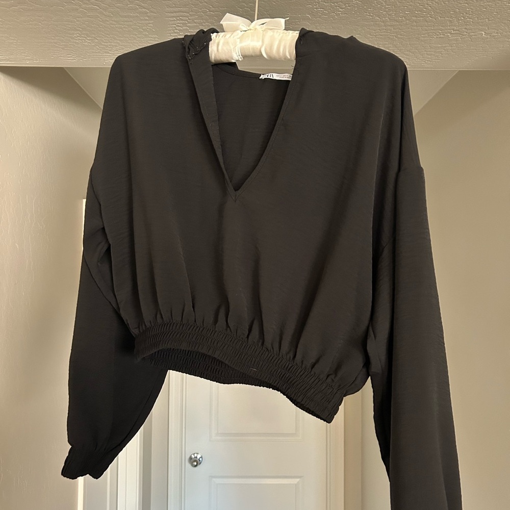 Zara Black Cropped Long Sleeve with Hood